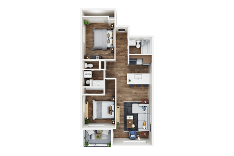 a floor plan of a 3 bedroom apartment
